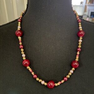 Elegant Red and Gold Beaded Necklace